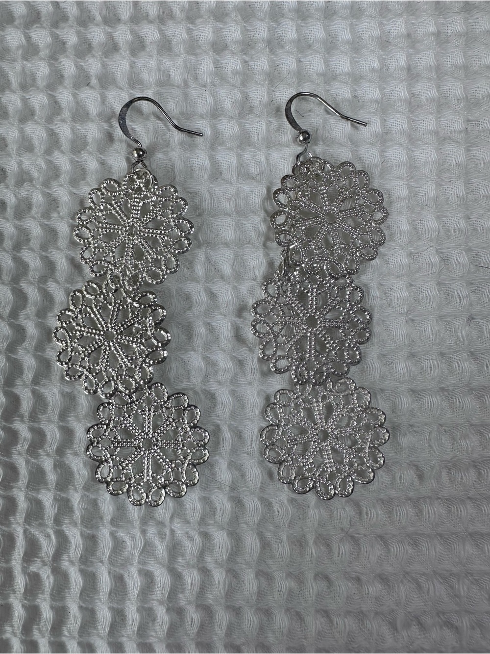 Old Navy Silver Triple Floral Filigree Drop Earrings